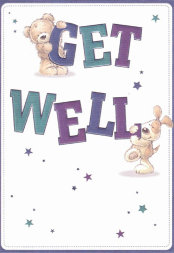 This get well card positively glows with cheerful encouragement, echoing the vibrant togetherness often felt at Fulham markets or around the Green. A soft, golden-brown bear and an energetic puppy with velvety, drooping ears animate the scene, their playful exchange drawing the eye to the prominent, multicoloured 'GET WELL' message. Rich purples and invigorating teals bring a contemporary flair, set brilliantly against a soothing base of creamy white-much like the contrast between fresh florals and bustling city life outside our Fulham shop. Around the figures, whimsical stars seem to dance in scattered clusters, offering luminous hope reminiscent of sparkling Thames waters at dusk. The gentle textures invite an almost tactile experience-the bear's plush fur and the puppy's floppy ears look soft enough to comfort with a single touch. As a local florist familiar with the winding paths and friendly neighbours near Eel Brook Common, I see the intentional care woven into the design, echoing the personal approach we bring to every bouquet. Ready to accompany a heartfelt arrangement sent anywhere from Chelsea Harbour to Putney Bridge, this card is a visual and emotional embrace, perfect for brightening recovery with a gentle promise of better days ahead.