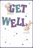 Joy and comfort radiate from this illustrated get well card, its playful imagery steeped in the lively atmosphere of Fulham. Two adorable companions-a fluffy teddy bear and a spirited puppy-hold up the bold, colourful 'GET WELL' letters with visible delight. The smooth indigo and teal strokes of the text pop confidently against a soft, creamy background, giving off a gentle vibrancy that lifts the spirit. Peppered throughout are lively stars in shades of blue and lilac, adding a touch of whimsy akin to the twinkle of city lights on a Fulham evening. The friendliness in the bear's round, fluffy muzzle and the puppy's eager eyes is matched by the warm energy woven into the card's composition. As a florist delivering from Fulham to Hammersmith, I recognise the same thoughtful attention to detail found in every bouquet-a blend of comforting touch, cheerful colour, and healing intent. Whether slipped inside a hospital arrangement or delivered to a loved one's door on Dawes Road, this card imparts not just well wishes, but a tangible sense of hope and local connection, making each gesture of care feel that much more personal and genuine.